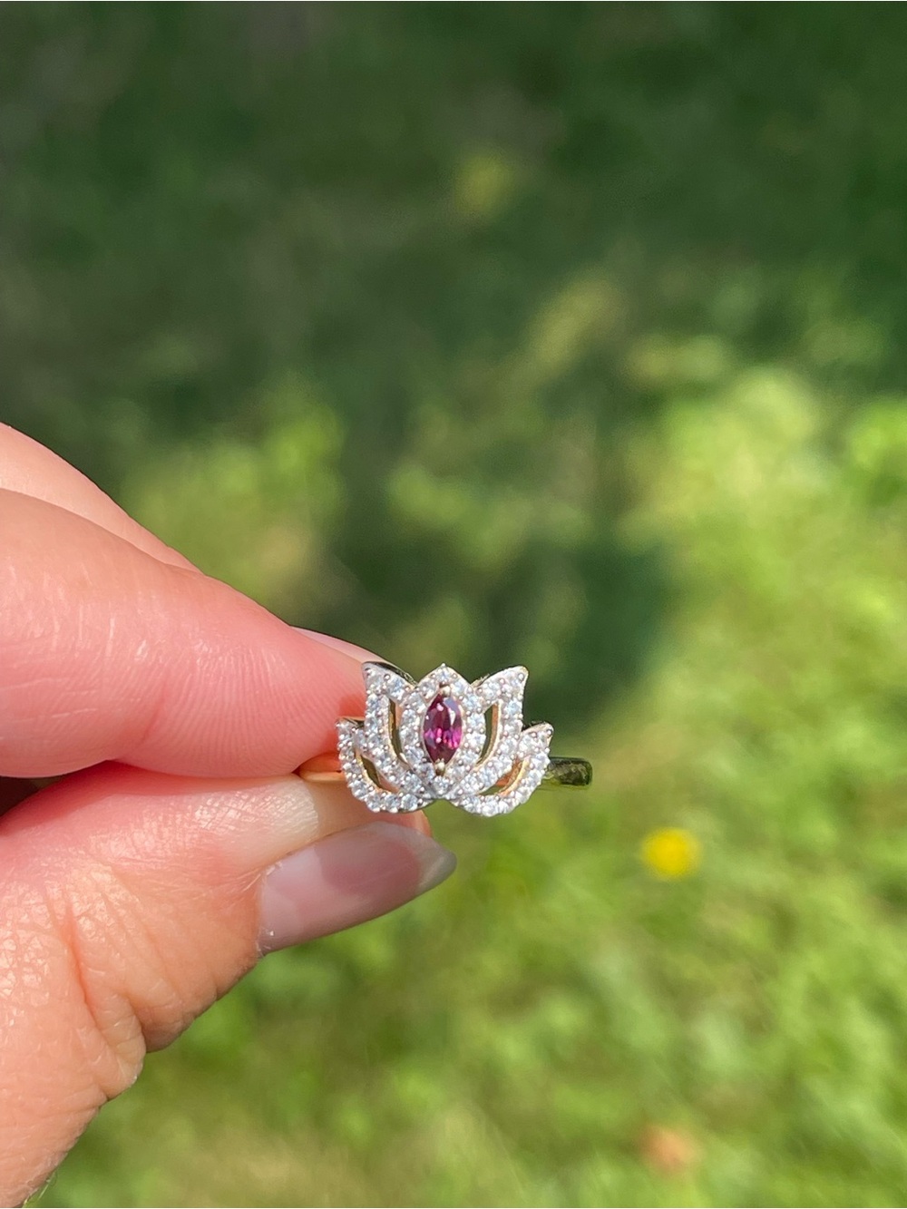 Orissa Rhodolite Garnet and Zircon Floral Ring